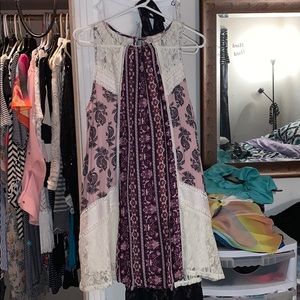 Rose, cream, and maroon dress with lace on sides